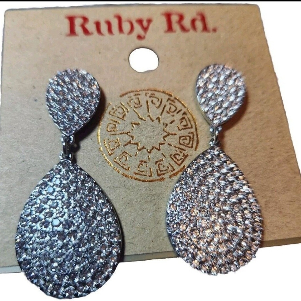 Sparkly CZ Silver Color Earrings Ruby Rd. Glittering Silver Drop Earrings